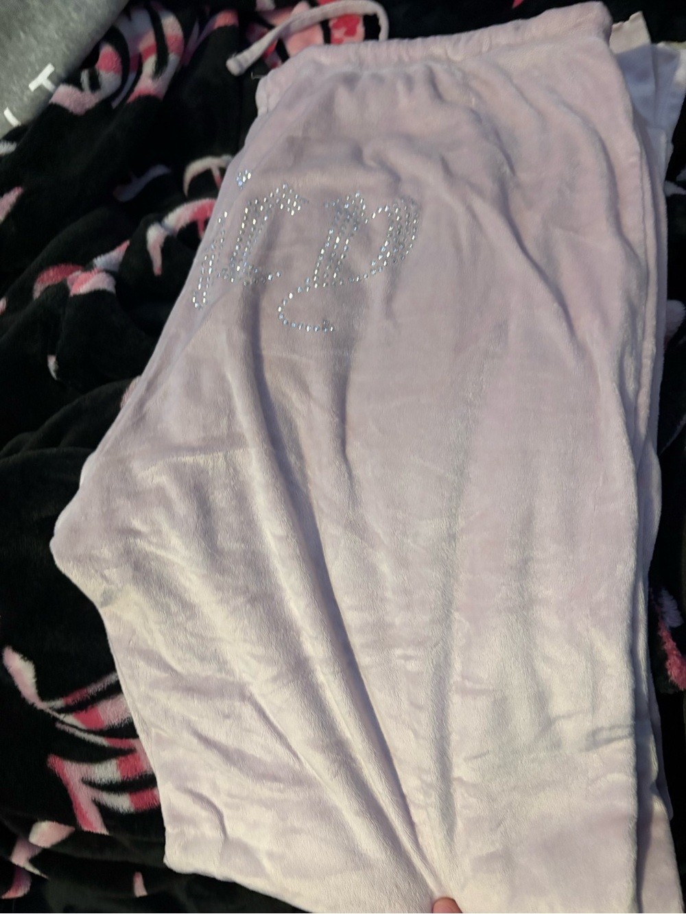 Juicy Couture Pale Pink Plush Lounge Pajama Pants with Rhinestone Logo